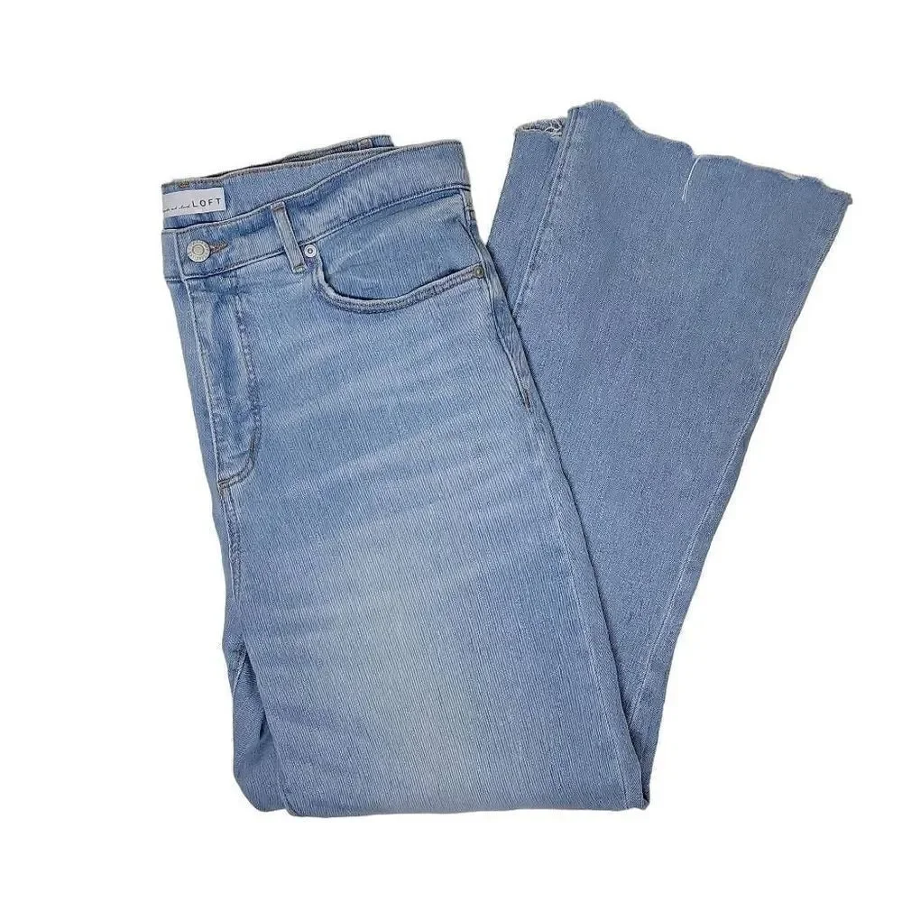 LOFT The Kick Crop Light Wash Frayed Hem Denim Jeans 12 - Picture 12 of 12